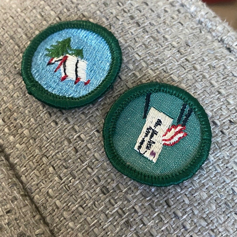 Vintage Girl Scout Patches Lot of 2 Mail Letter Camp Tent Badges